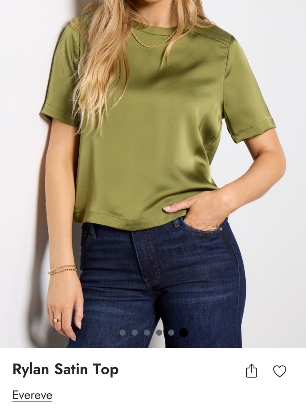 Evereve Olive Short-Sleeve Blouse with Textured Shoulder - Picture 6 of 11